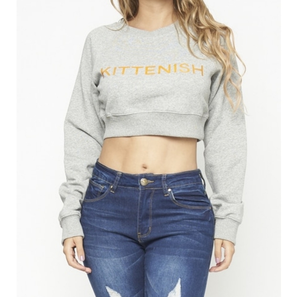GREY LONG SLEEVE CROP TOP